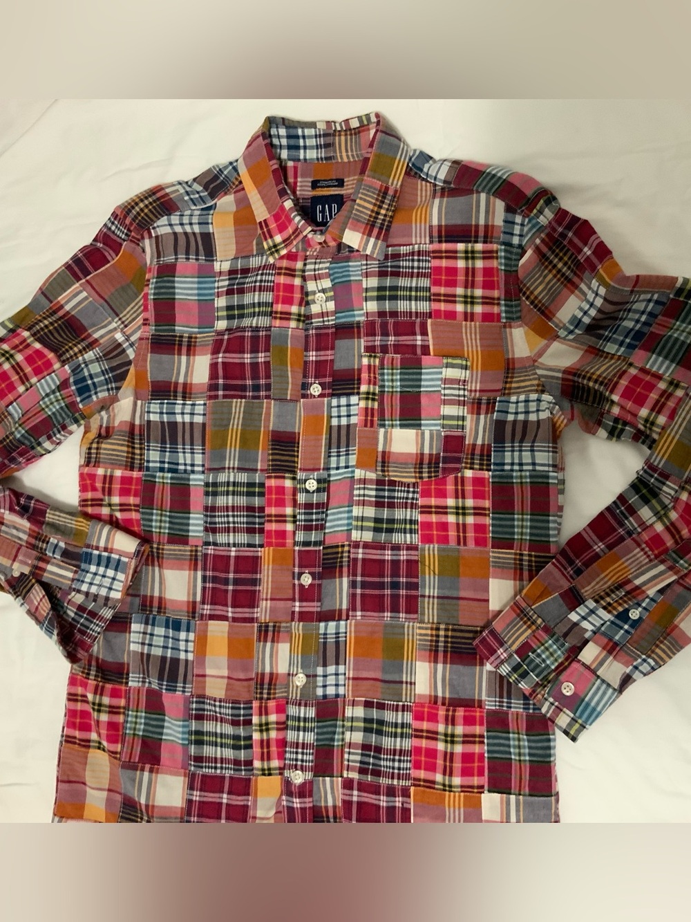 Gap madras plaid patchwork shirt